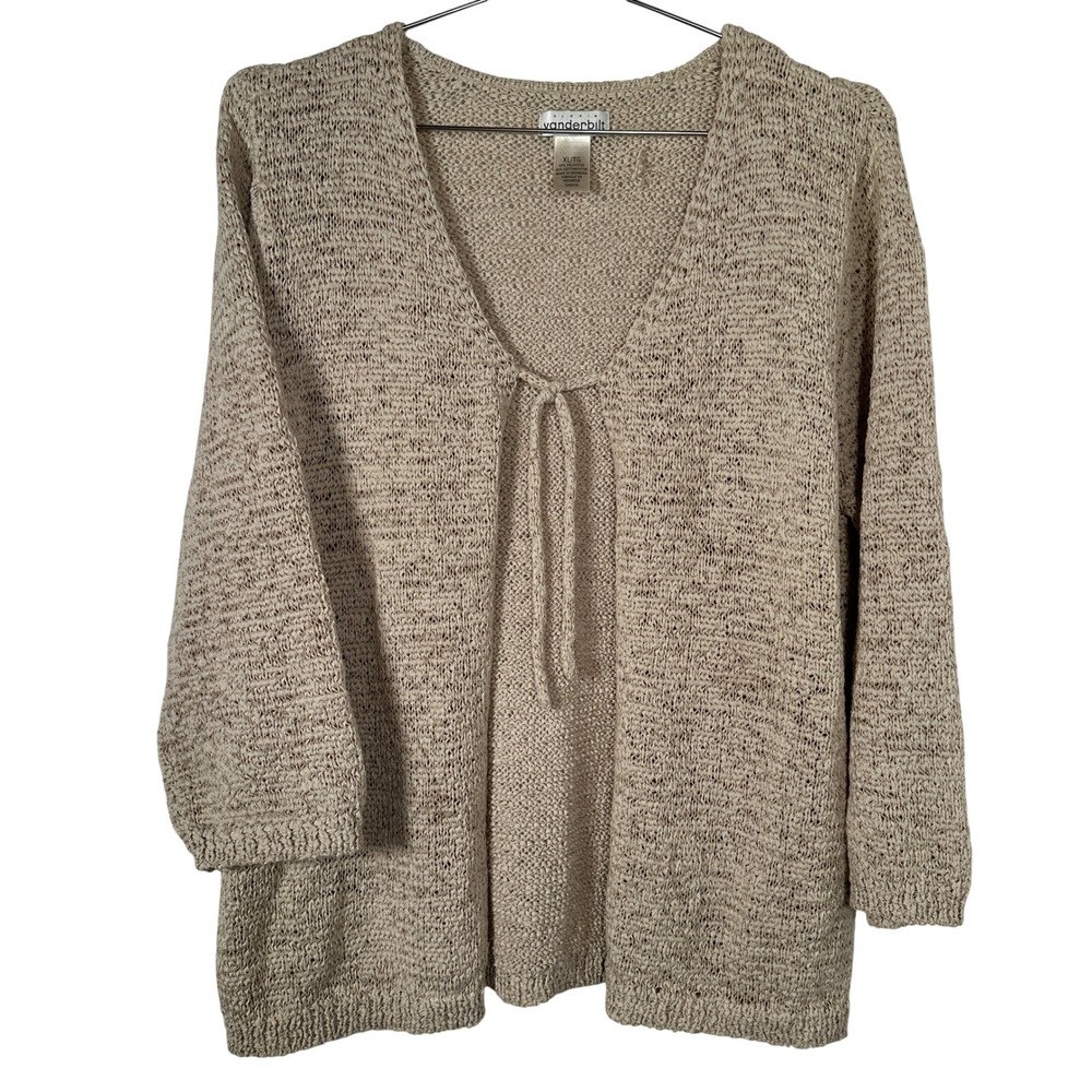 Boho Beige Cardigan Gloria Vanderbilt‎ Tie Front Open Knit Sweater XL Womens Tan